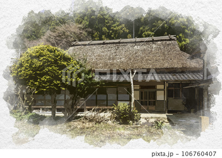 水彩画風　智頭宿　板井原集落　藤原家住宅　鳥取県八頭郡智頭町 106760407