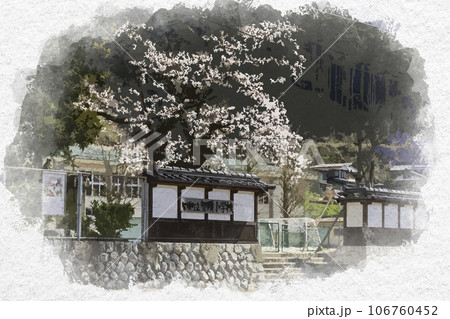水彩画風　智頭町立智頭小学校　鳥取県八頭郡智頭町 106760452