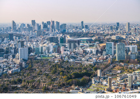 日本の東京都市景観　国立競技場（新宿区霞ヶ丘町）や新宿副都心など、新宿を一望する 106761049