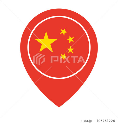 中国国旗のマップピンアイコン。中国の位置情報。ベクター。 106761226