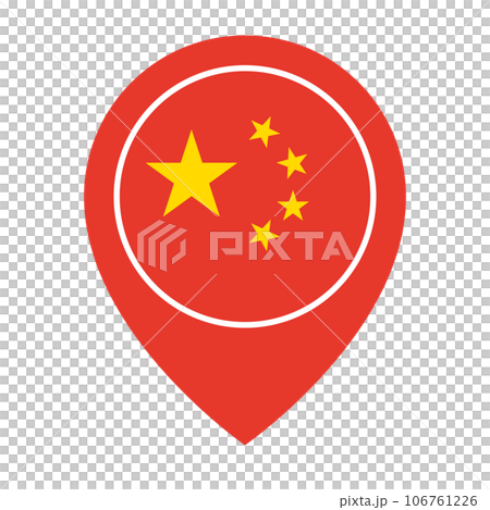中国国旗のマップピンアイコン。中国の位置情報。ベクター。 106761226