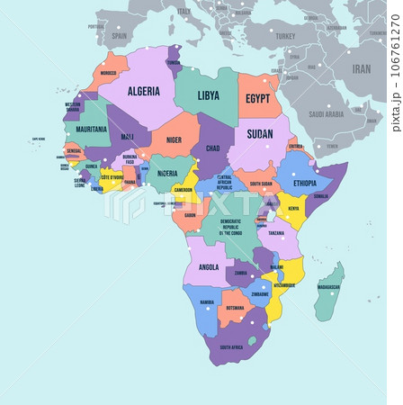 Political Map of Africa continent. English labeled countries names and Africa region borders vector illustration 106761270