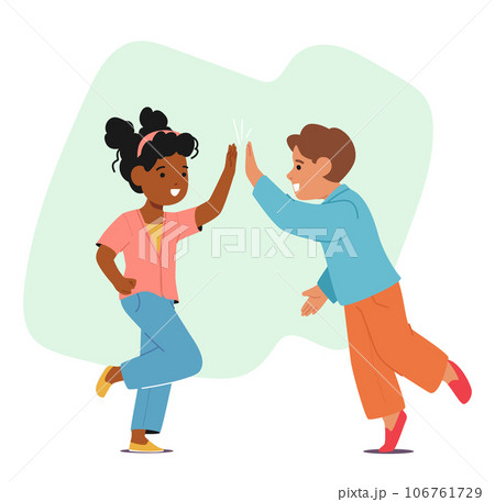Heartwarming Image Of African And Caucasian Children Happily Giving Each Other High Fives, Symbolizing Unity Heartwarming Image Of African And Caucasian Children Happily Giving Each Other High Fives, Symbolizing Unity 106761729