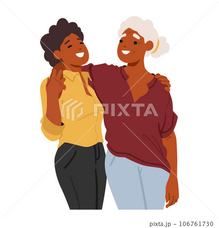 Warm Embrace Transcending Generations, Young And Old Women Hug. Mother And Adult Daughter Exude Care And Understanding 106761730