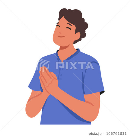 Youthful Man, Eyes Closed And Palms Pressed, Bows In Earnest Prayer Seeking Solace And Guidance From A Higher Realm 106761831