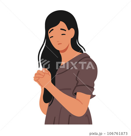 Woman Praying In Quiet Devotion, Hands Clasped In Prayer, Eyes Closed, Seeking Solace And Connection With The Divine 106761873