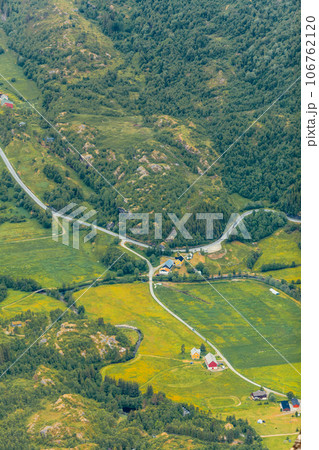 View on Geiranger valley from Dalsnibba viewpoint in Norway 106762120