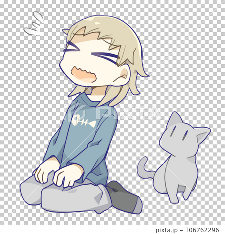 A woman who sits down and cries and a cat A woman who sits down and cries and a cat 106762296