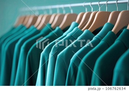 Plain new apricot sweatshirts on hangers clothing store. Casual clothes for autumn season. 106762634