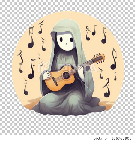 Spooky music on Halloween festival, ghost play guitar Spooky music on Halloween festival, ghost play guitar 106762906