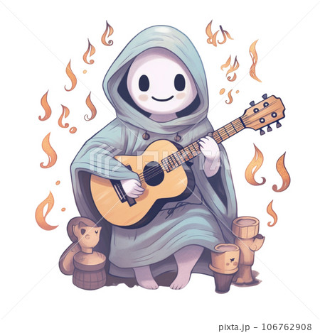 Spooky music on Halloween festival, ghost play guitar  106762908
