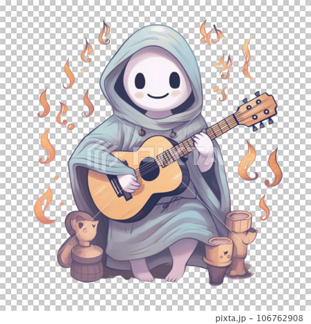 Spooky music on Halloween festival, ghost play guitar  106762908