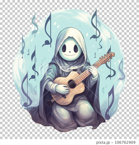 Spooky music on Halloween festival, ghost play guitar Spooky music on Halloween festival, ghost play guitar 106762909