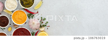 Different types of sauces in bowls 106763019