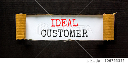 Ideal customer symbol. Concept words Ideal customer on beautiful white paper. Beautiful black paper background. Business ideal customer concept. Copy space. 106763335