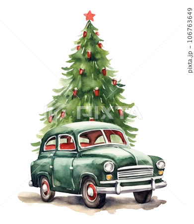 Retro car with Christmas tree 106763649