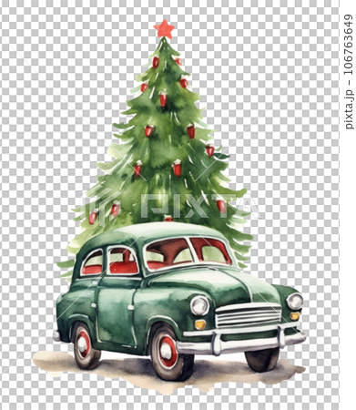 Retro car with Christmas tree 106763649