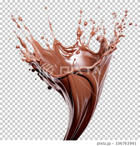 Melting chocolate burst explosion splash in the air. Isolated 106763991