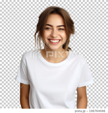 Young woman in white t-shirt. isolated 106764046