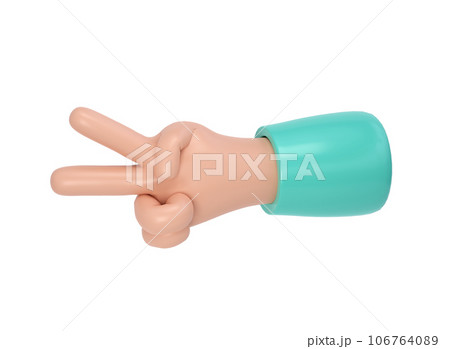 3d hand victory icon illustration. Two fingers social icon. Cartoon character hand gesture. Business success clip art isolated with clipping path 106764089