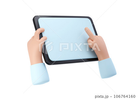 3D Hands using tablet mockup icon. Cartoon hand holding tablet isolated with clipping path illustration 3D Hands using tablet mockup icon. Cartoon hand holding tablet isolated with clipping path illustration 106764160