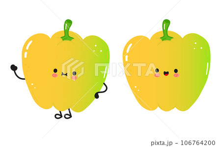 Colored bell pepper character. Vector hand drawn cartoon kawaii character illustration icon. Isolated on white background. Colored bell pepper character concept 106764200