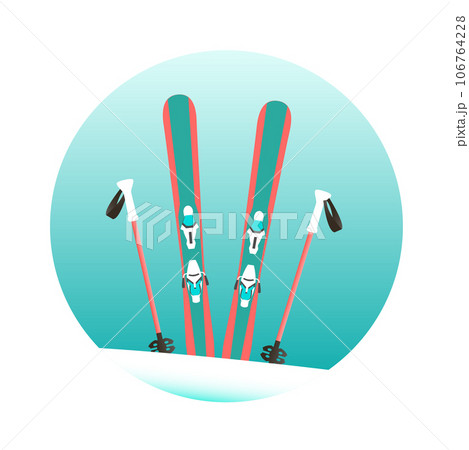 Alpine skis and poles in the snow Alpine skis and poles in the snow 106764228