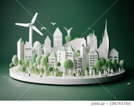 Green energy and sustainable concept, electric car and green city paper cut art. Generative AI Green energy and sustainable concept, electric car and green city paper cut art. Generative AI 106765760