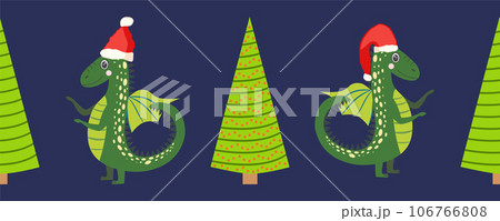 Seamless pattern with cute dragons Christmas design. Chinese New Year background with dragons for 2024 106766808