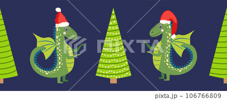 Seamless pattern with cute dragons Christmas design. Chinese New Year background with dragons for 2024 Seamless pattern with cute dragons Christmas design. Chinese New Year background with dragons for 2024 106766809