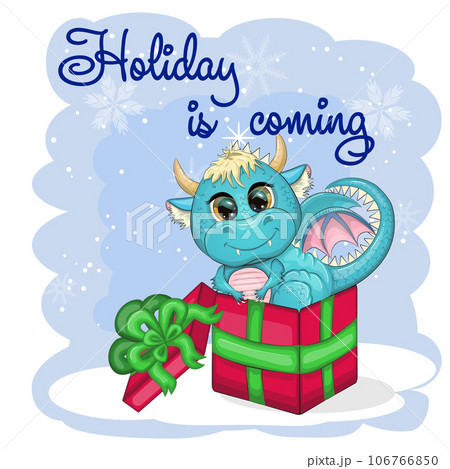 Cute cartoon green dragon in santa hat. 2024 new year, chinese calendar Cute cartoon green dragon in santa hat. 2024 new year, chinese calendar 106766850