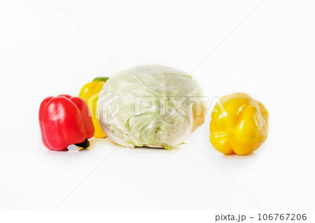 Green cabbage, yellow and red pepper. 106767206