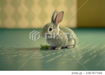 Cute little rabbit sitting on uniform floor background. Generative AI 106767366
