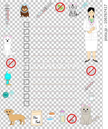 Set of young female veterinarian, doctor and checklist 106767417