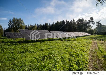 Solar panels with nano coating. Renewable energy from the sun, green energy, concept Generate energy. Side view of panels 106767439