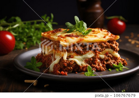 Hot lasagna with cheese 106767679