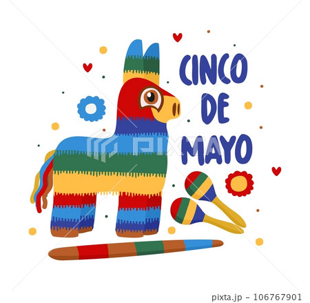 Pinata with bat and maracas. Cinko de Mayo....のイラスト素材