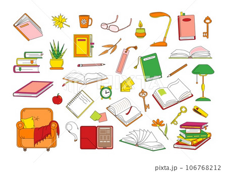 Set of books and objects related to reading 106768212