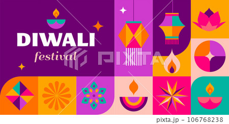 Happy Diwali, festival of light. Modern geometric minimalist design. Poster, banner and social media Happy Diwali, festival of light. Modern geometric minimalist design. Poster, banner and social media 106768238