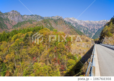 「北アルプス大橋」から見る北アルプスの紅葉 106768308