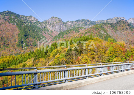 「北アルプス大橋」から見る北アルプスの紅葉 106768309