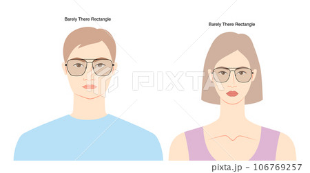 Barely There Rectangle frame glasses on women and men flat character fashion accessory illustration. Sunglass front view 106769257