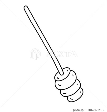 Wooden honey dipper or honey spoon, doodle style flat vector outline for coloring book Wooden honey dipper or honey spoon, doodle style flat vector outline for coloring book 106769405