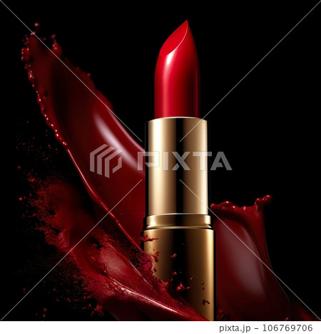 Luxurious red lipstick commercial, elegant elite makeup cosmetic presentation, premium brand beauty product 106769706