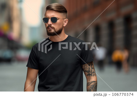 Man Wearing Black T-Shirt Mockup Sophistication ai generated art 106770374