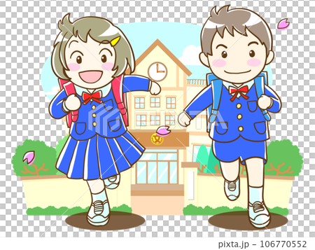 學校建築和一年級學生 106770552