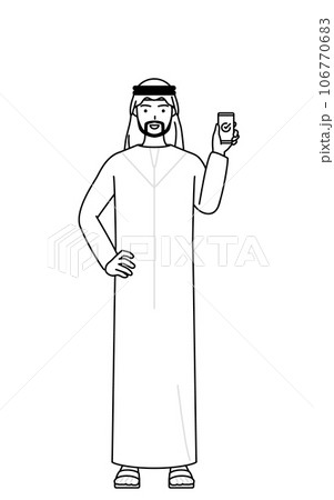 仕事でスマホを使うイスラムの男性 106770683