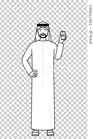 伊斯蘭男子在工作中使用智能手機 106770683