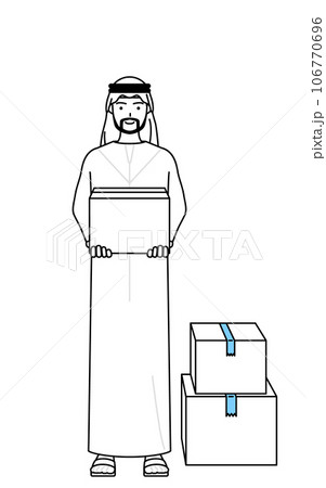 段ボールを運ぶ作業をするイスラムの男性 段ボールを運ぶ作業をするイスラムの男性 106770696