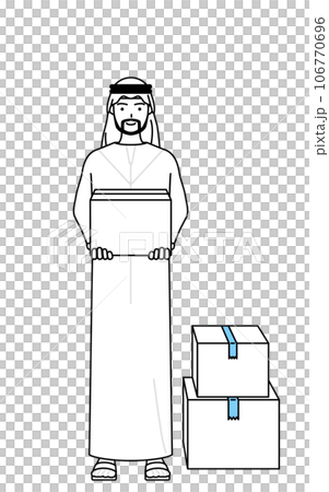 段ボールを運ぶ作業をするイスラムの男性 段ボールを運ぶ作業をするイスラムの男性 106770696